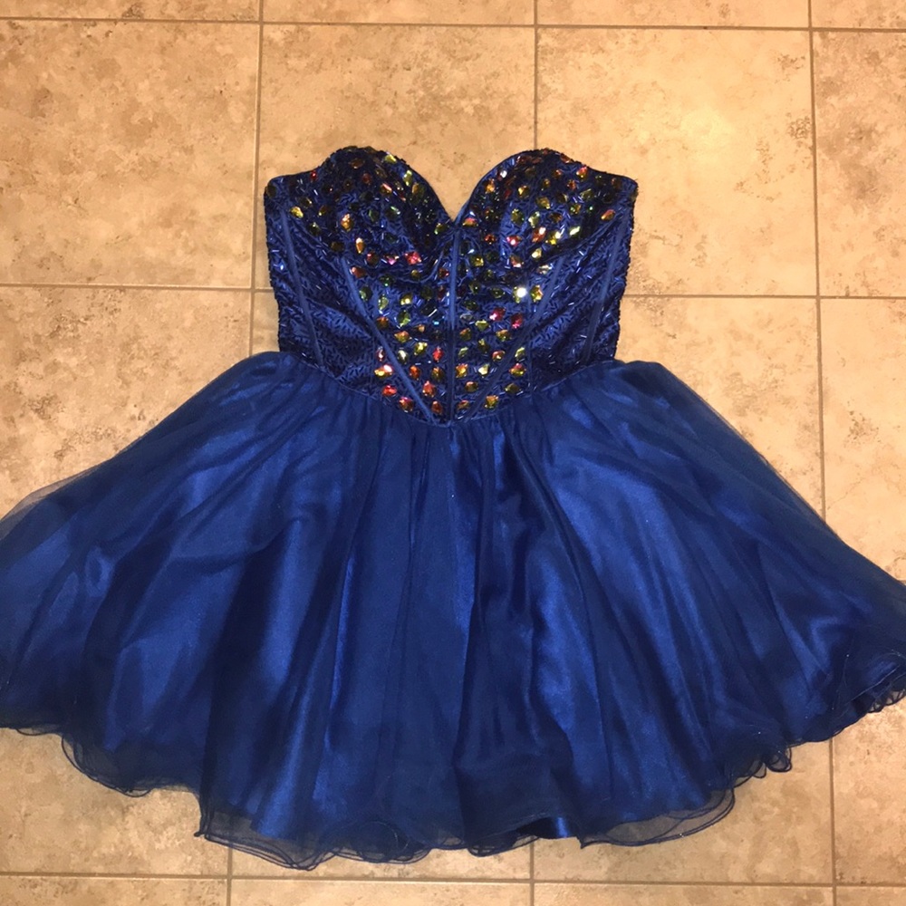 Strapless Blue Sequined Prom Dress